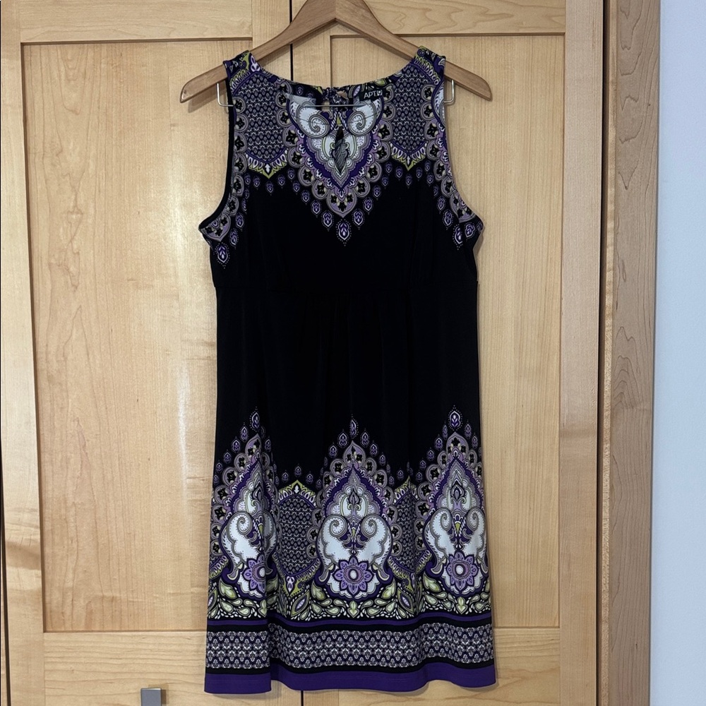 Apt. 9 Black Sleeveless Mini Dress with Purple & Cream Paisley Border